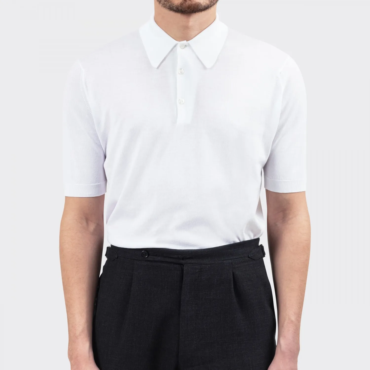 John Smedley : Polo Manches Courtes Coton : Blanc